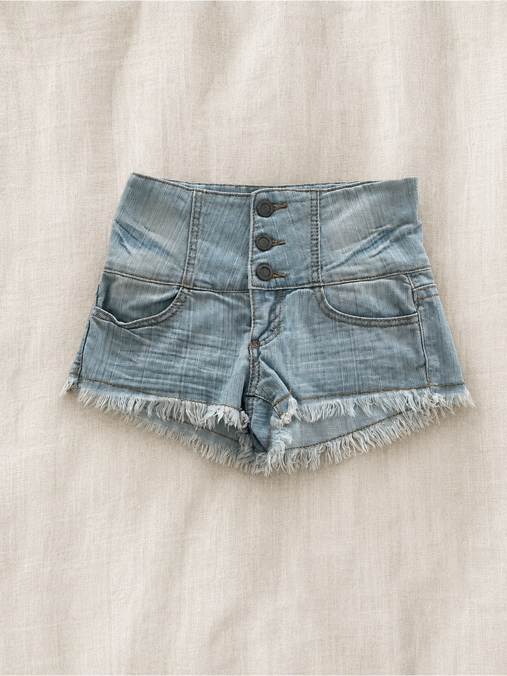 Y2K Hot Kiss Cici Short High-Waist Light Blue Denim Frayed Hem Women’s Shorts